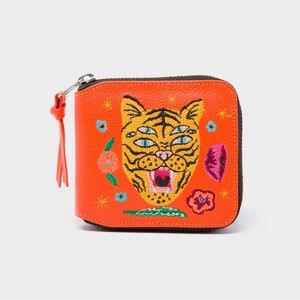 Fedor Vermillion Leather Wallet - Tiger and Flowers Embroidery